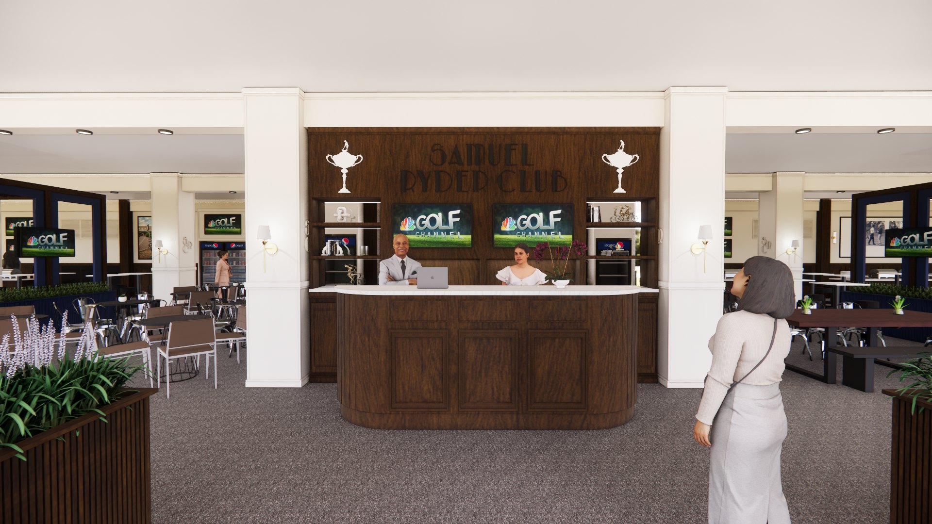 3D rendering of the Samuel Ryder Club reception and bar