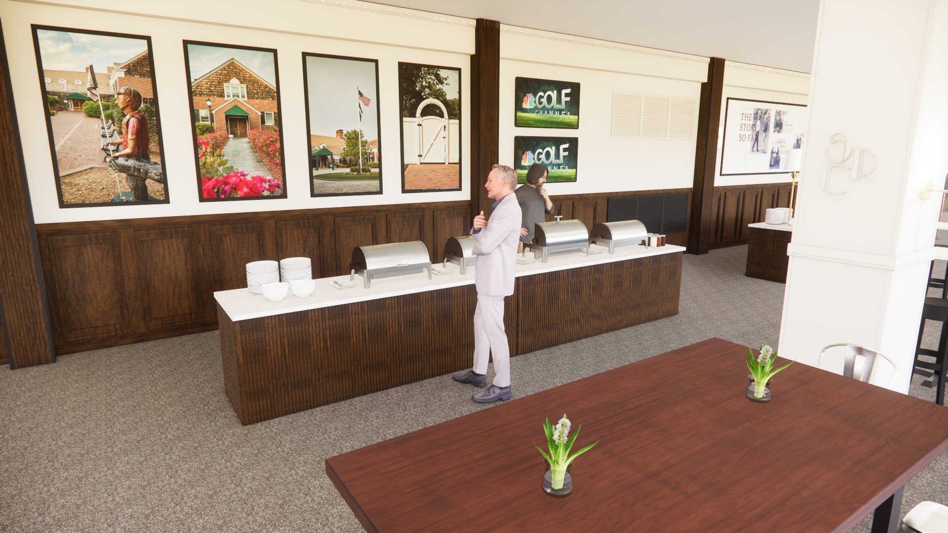 3D rendering of the service counter and framed golf imagery